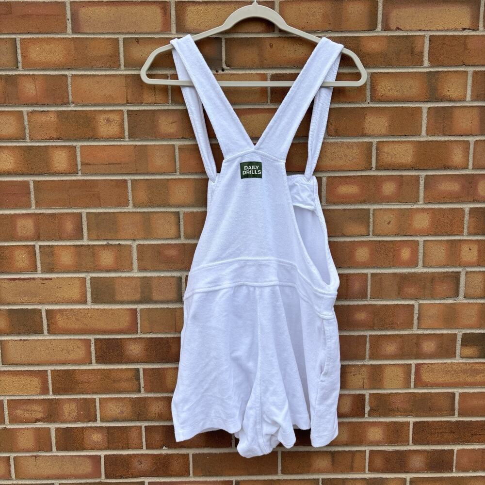 Daily Drills White Trrry Cloth Overall Romper Shortalls M/L Cotton